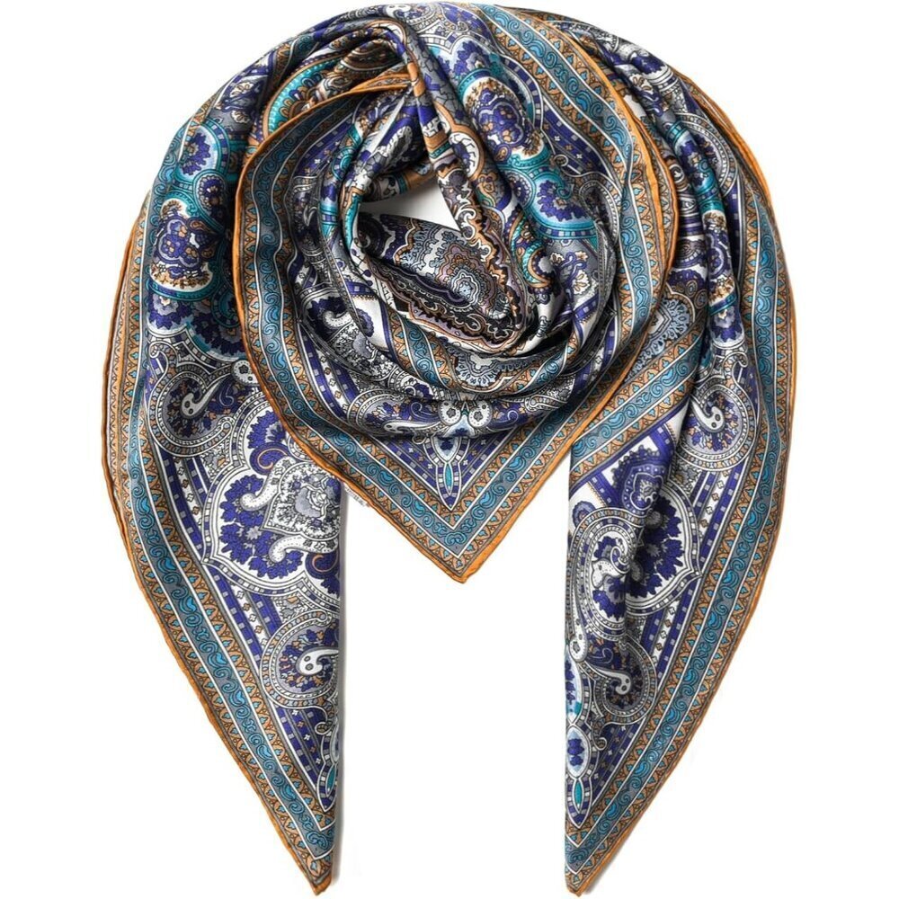 Mulberry Silk Grey-1 Scarf 43 Inch Large Square Shawl Womens Oversized Headband